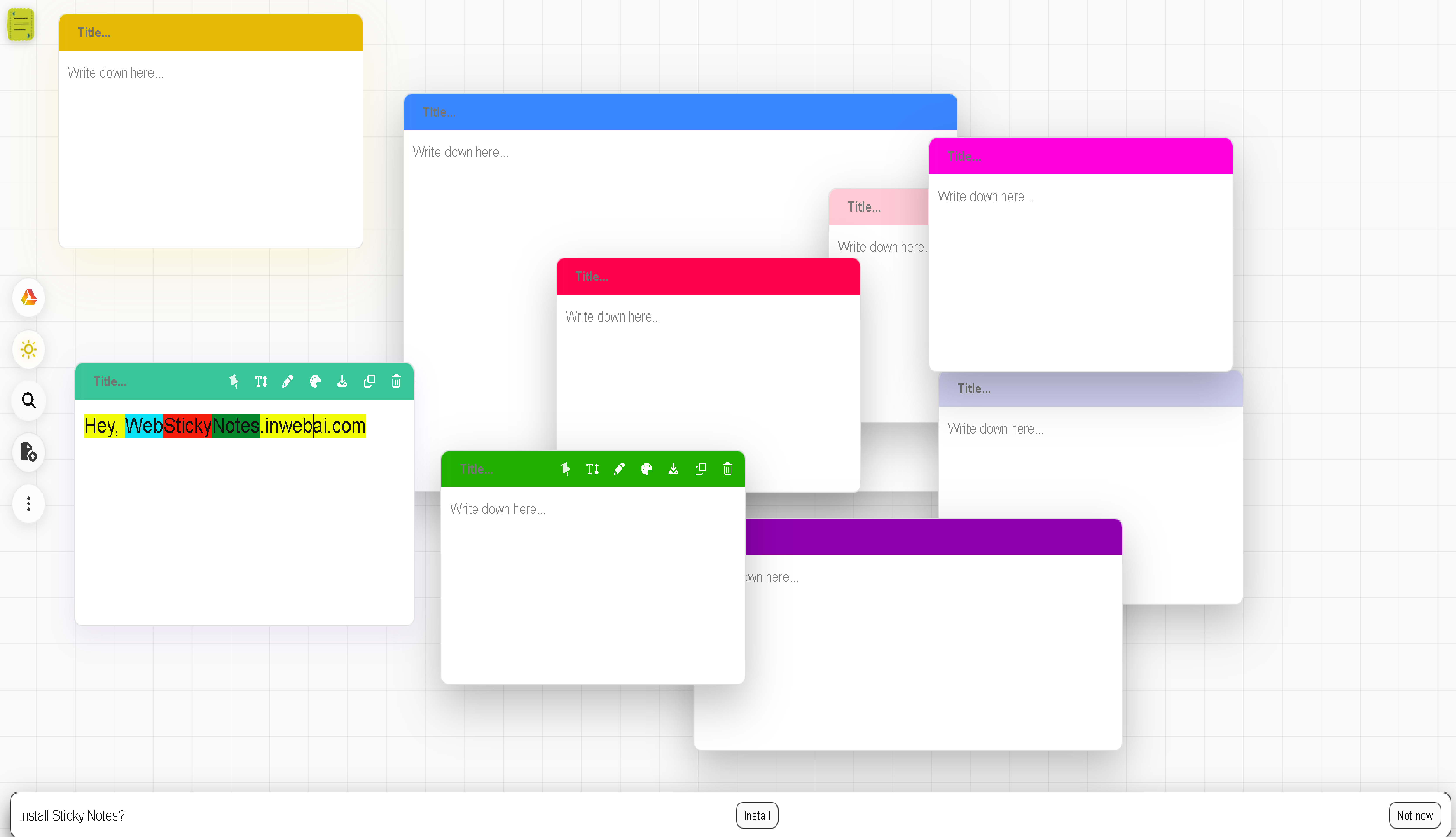 Screenshot preview of Web Sticky Notes app UI